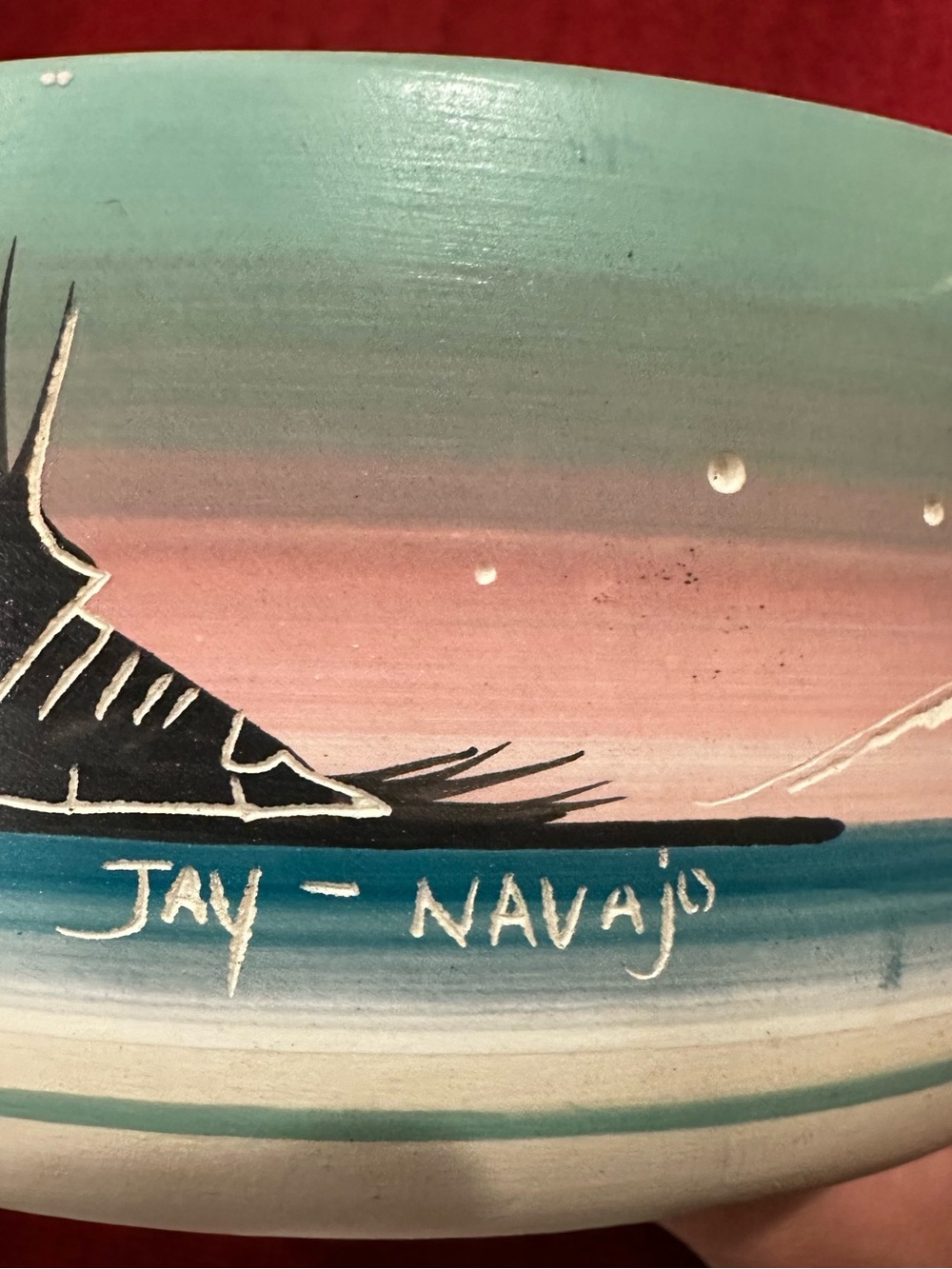 Vintage Hozoni Pottery Lidded Bowl - Hand Painted - Signed Jay Navajo- SW Desert